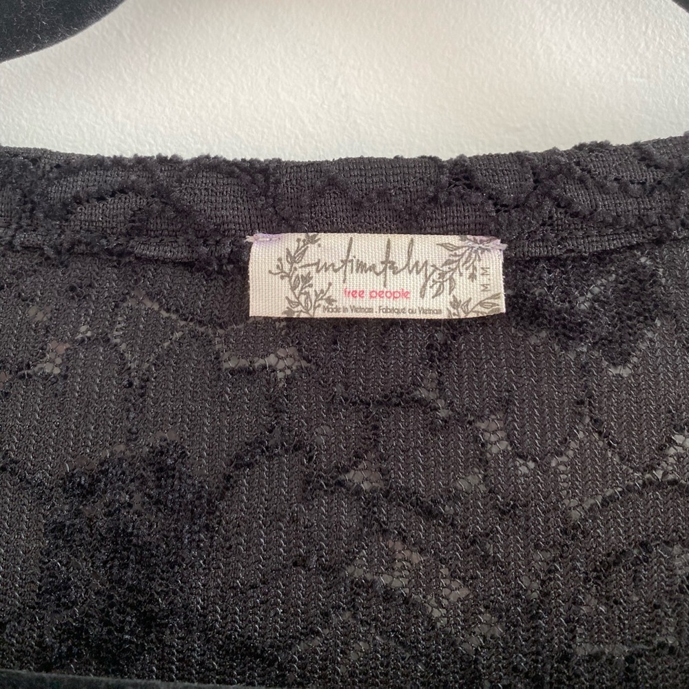 Free People Intimately Black Cloud Ride Notch Lace Long Sleeve Top Size M - Picture 8 of 12